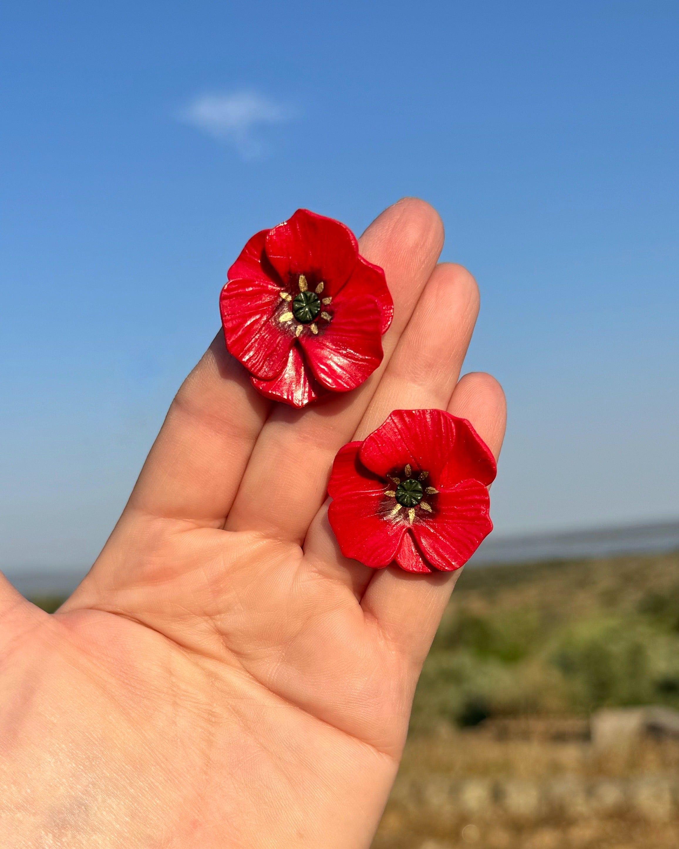 Pendientes Amapola botón