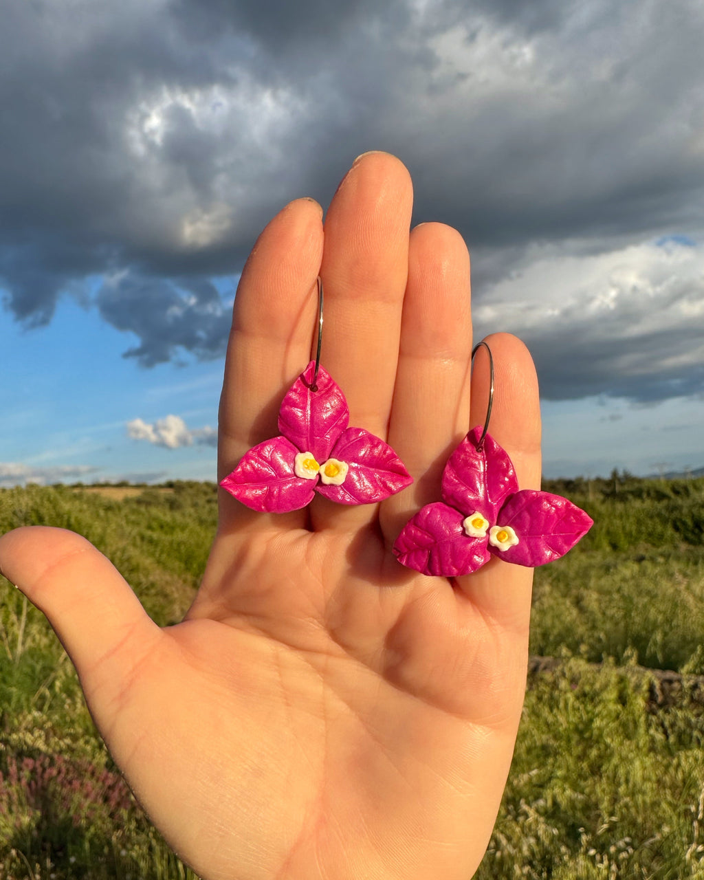 Pendientes Buganvilla inspirados en la flor real hechos a mano