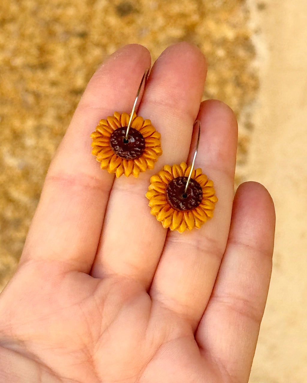 Pendientes Girasol aro artesanales 