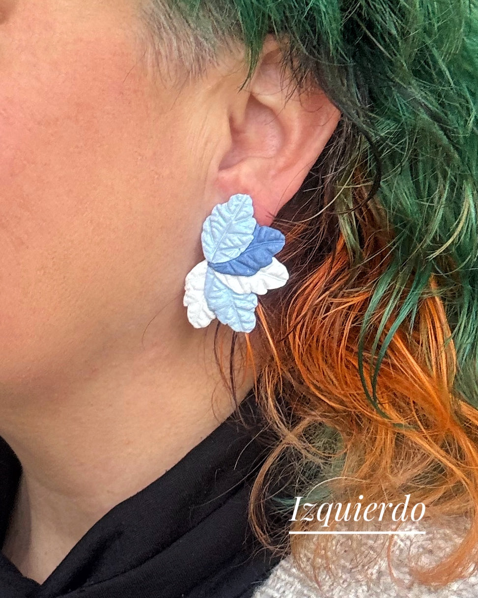 Pendientes Hervás diseño de hojas versión invierno sobre modelo.